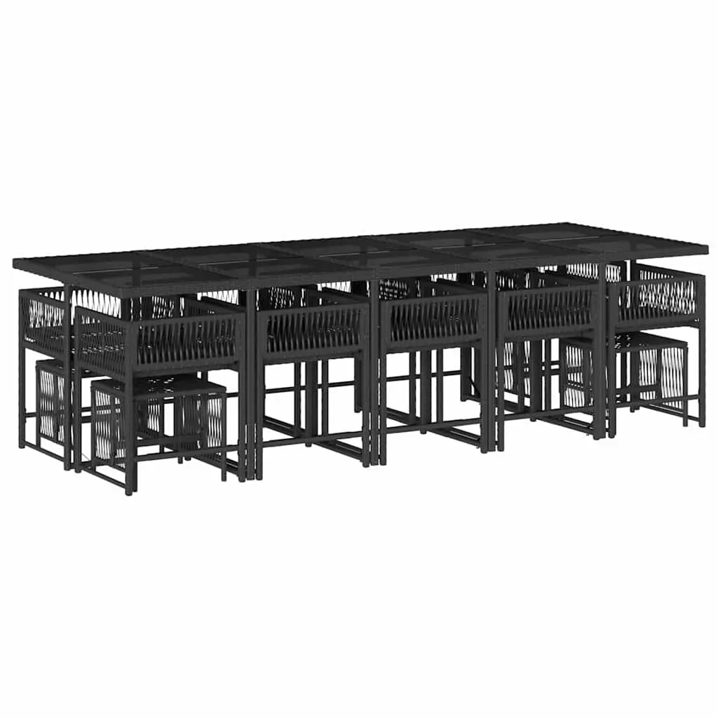 Garden Dining Set Outdoor Furniture 15 Piece Black PE Rattan Chairs Table