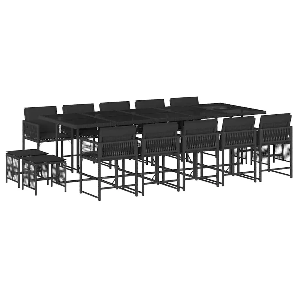 15 Piece Outdoor Dining Set for Patio and Garden Black PE Rattan Chairs Table with Cushions