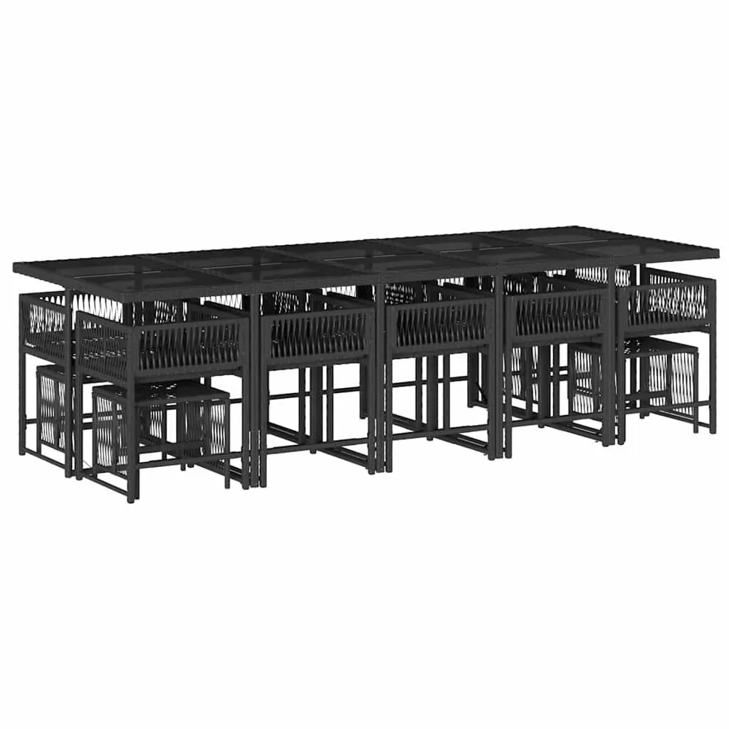 15 Piece Outdoor Dining Set for Patio and Garden Black PE Rattan Chairs Table with Cushions