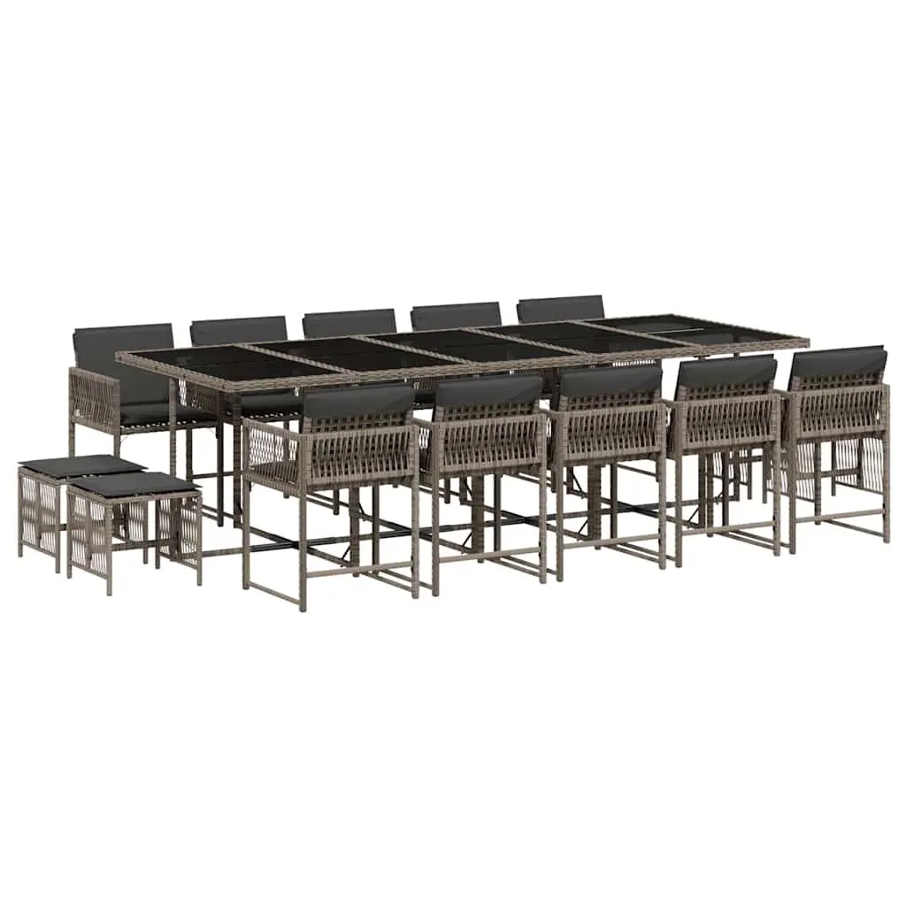 Garden Dining Set 15 Piece Outdoor Furniture Grey Poly Rattan with Cushions