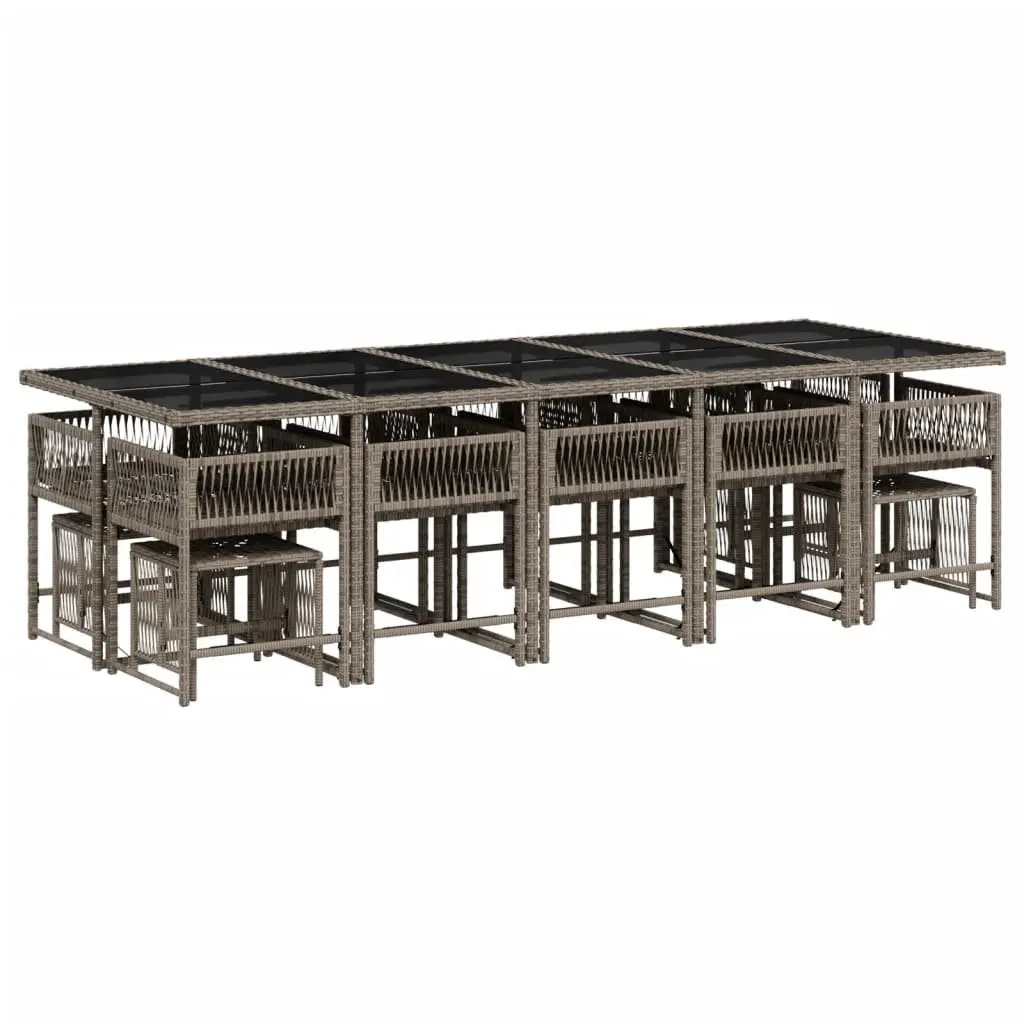 Garden Dining Set 15 Piece Outdoor Furniture Grey Poly Rattan with Cushions