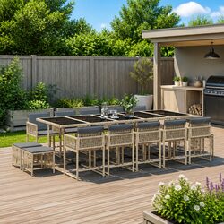 Garden Dining Set: 15 Pieces, PE Rattan, and Glass Top