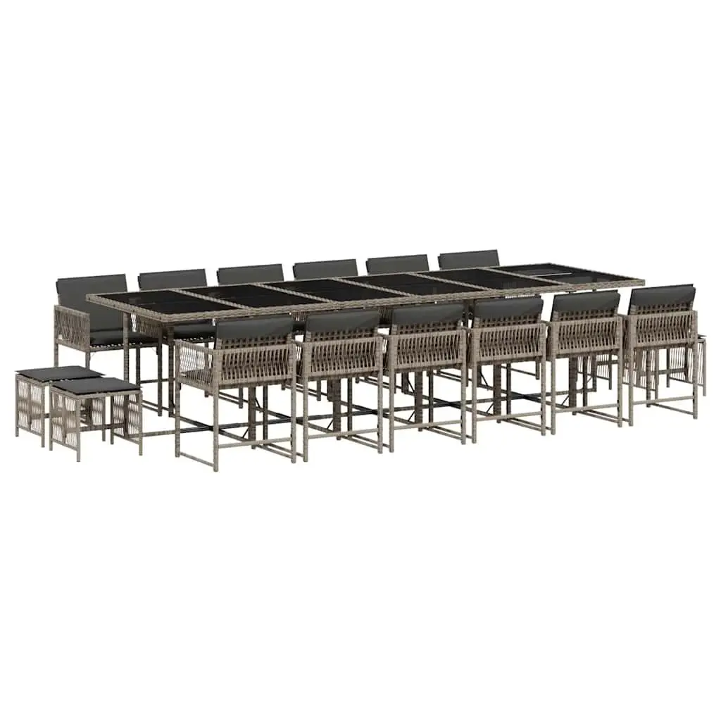 Garden Dining Set 17 Piece Outdoor Furniture Grey Poly Rattan Table Chairs