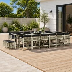 Garden Dining Set 17 Piece Outdoor Furniture Grey Poly Rattan with Cushions