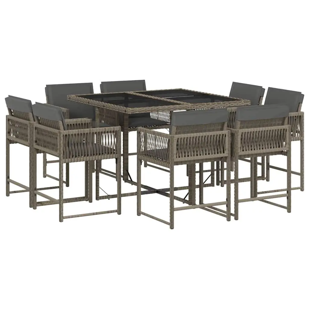 9 Piece Garden Dining Set Outdoor Use Grey Poly Rattan Patio Table Chairs