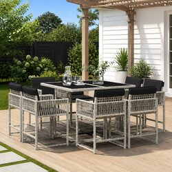 9-Piece Outdoor Dining Set: Durable PE Rattan, Grey Finish