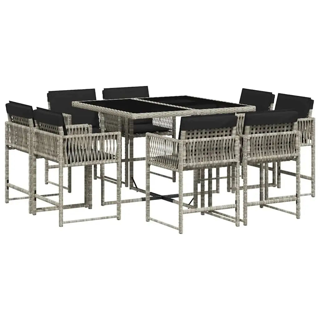 Garden Dining Set 9 Piece Outdoor Furniture Grey Poly Rattan Chairs Table Patio