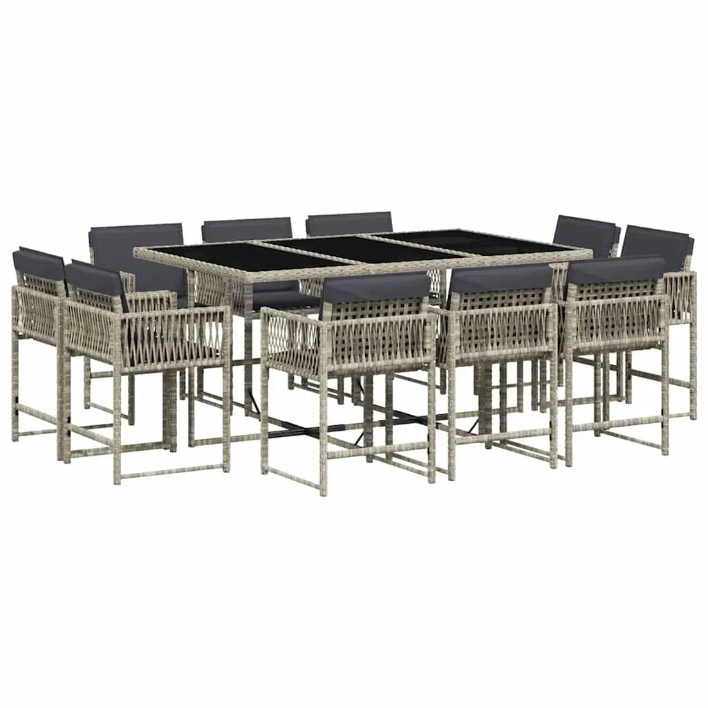 11 Piece Garden Dining Set for Patio Grey Poly Rattan with Cushions