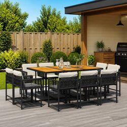 11 Piece Outdoor Dining Set Black PE Rattan Chairs Folding Backrest Garden Patio