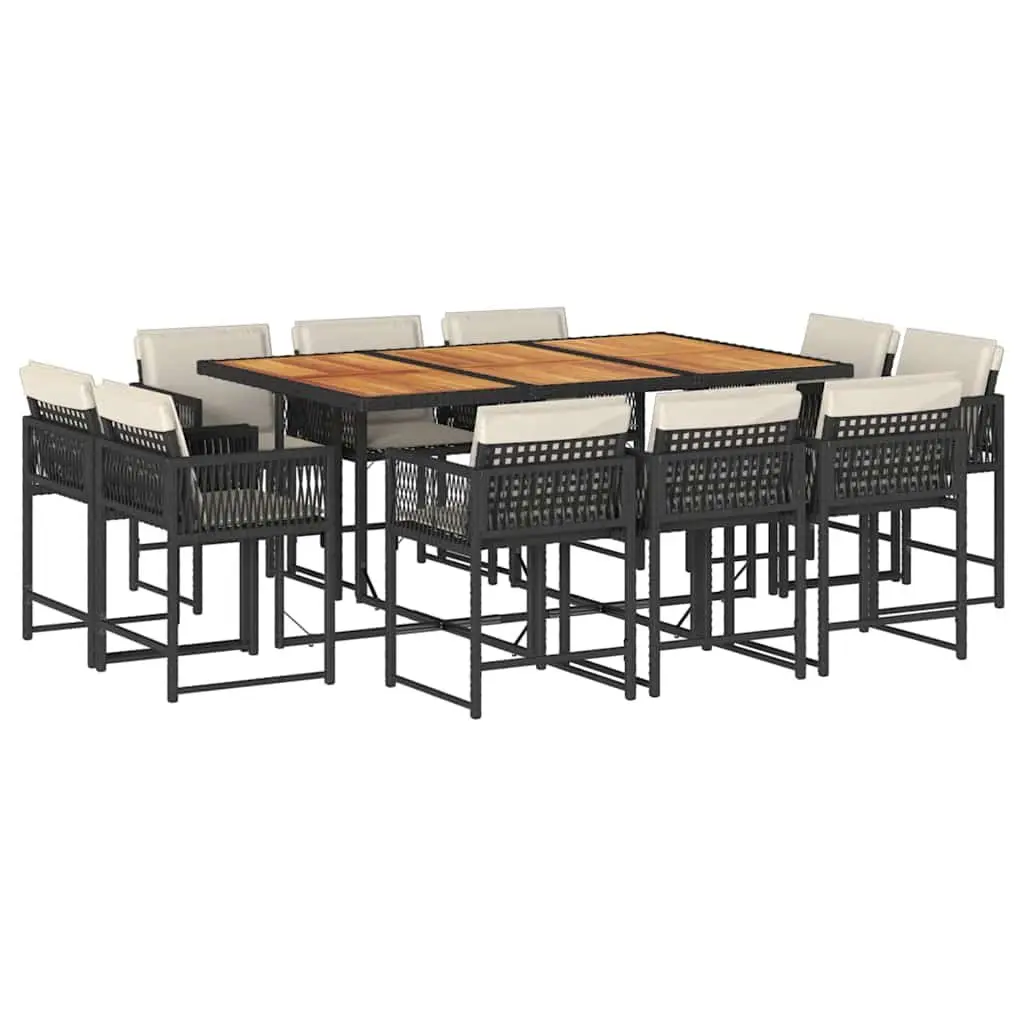 11 Piece Outdoor Dining Set Garden Patio Black PE Rattan Chairs Folding Backrest