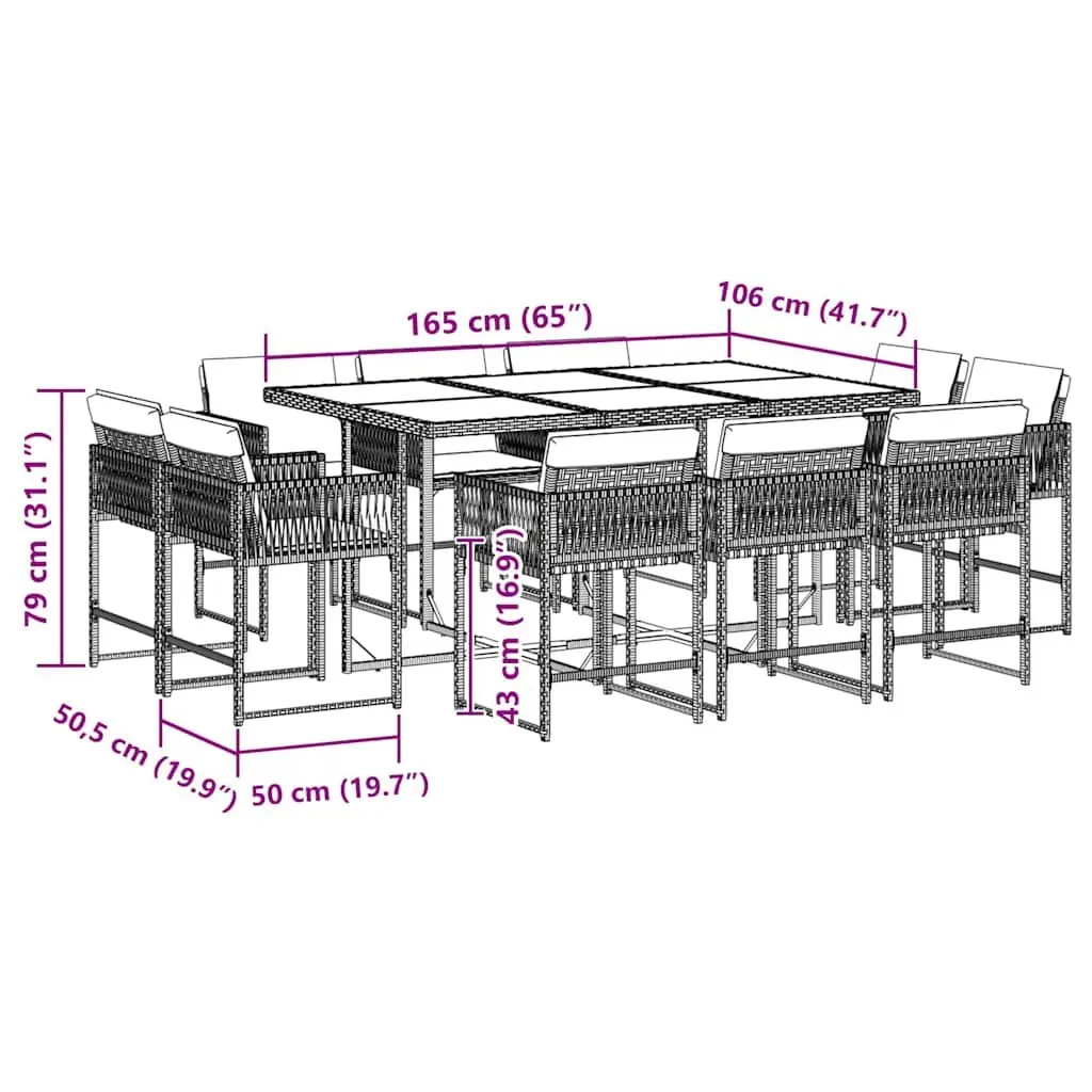 11 Piece Outdoor Dining Set Garden Patio Black PE Rattan Chairs Folding Backrest