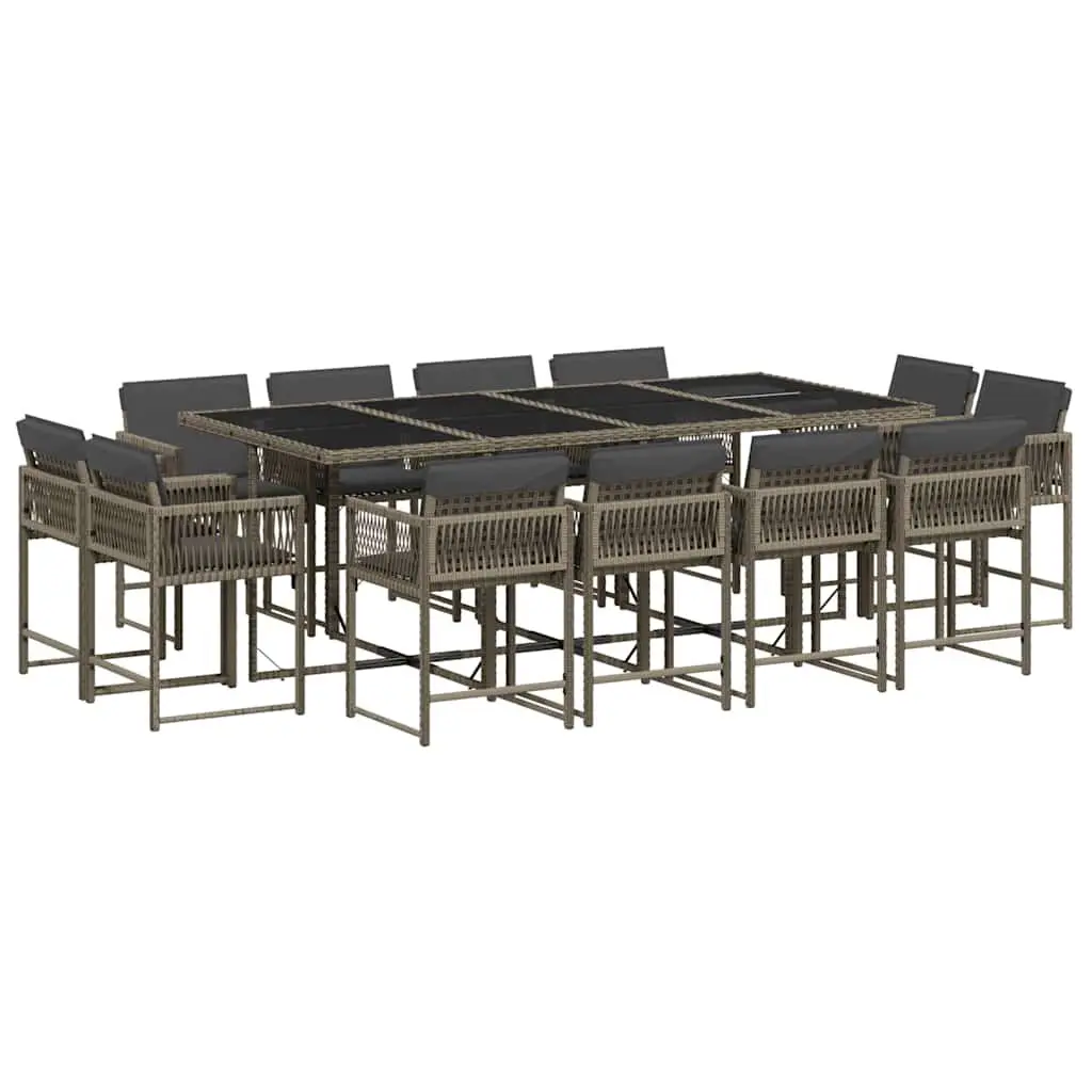 13 Piece Garden Dining Set Grey Poly Rattan Outdoor Furniture Cushions Glass