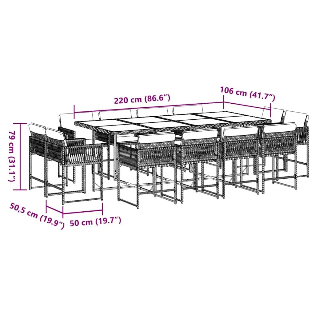 13 Piece Garden Dining Set Grey Poly Rattan Outdoor Furniture Cushions Glass