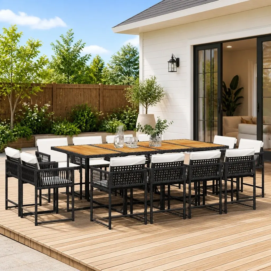 Black Poly Rattan 13-Piece Garden Dining Set