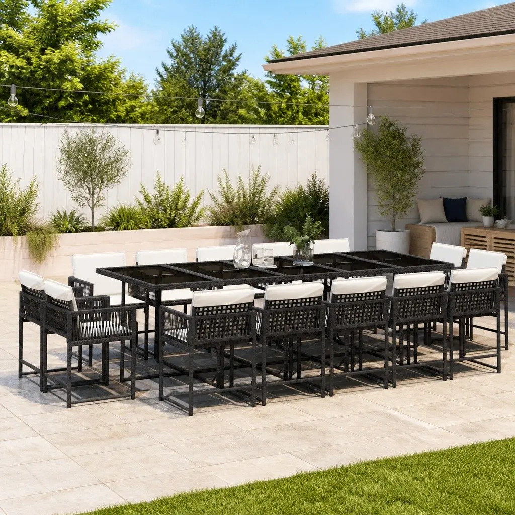Garden Dining Set Outdoor Furniture 15 Piece Black PE Rattan Chairs Table