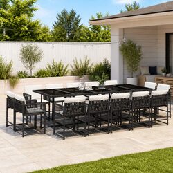 15 Piece Outdoor Dining Set Specifications: Black PE Rattan