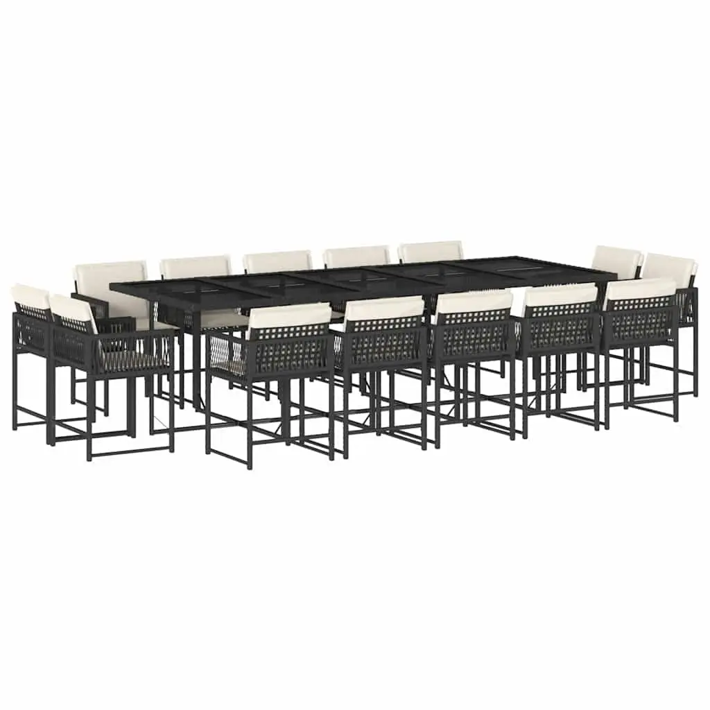 Garden Dining Set Outdoor Furniture 15 Piece Black PE Rattan Chairs Table