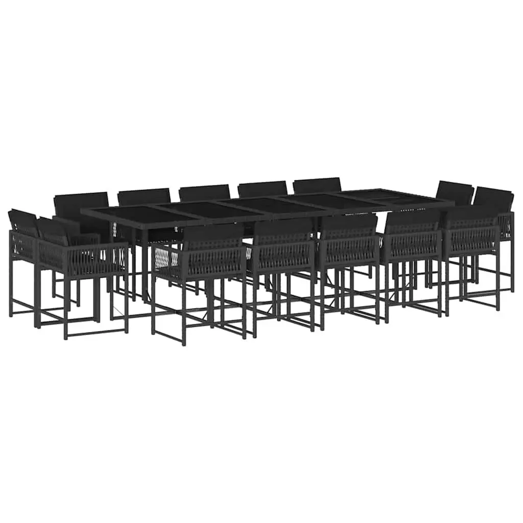 Outdoor Furniture Set 15 Piece Black Poly Rattan Dining with Cushions for Garden Patio