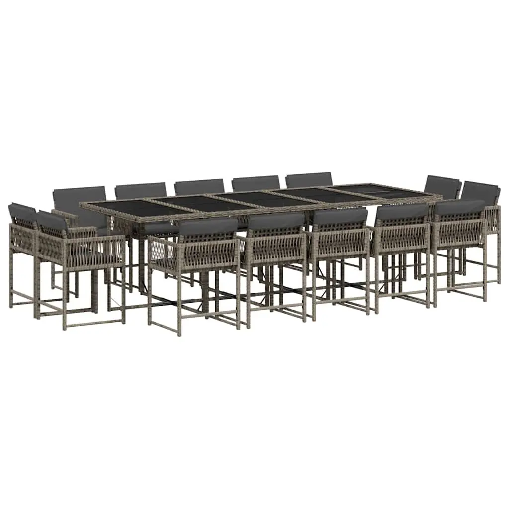 15 Piece Garden Dining Set Outdoor Use Grey Poly Rattan Chairs Table