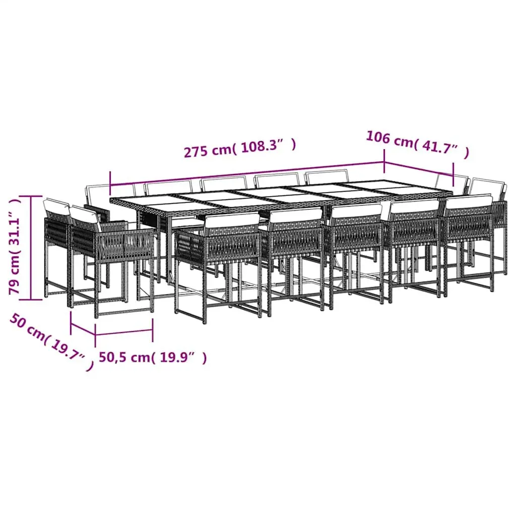 15 Piece Garden Dining Set Outdoor Use Grey Poly Rattan Chairs Table