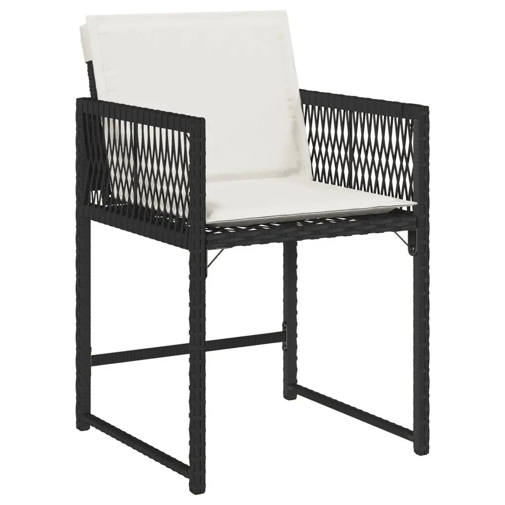 Garden Dining Set 15 Piece Black Poly Rattan Chairs Table Cushions Outdoor
