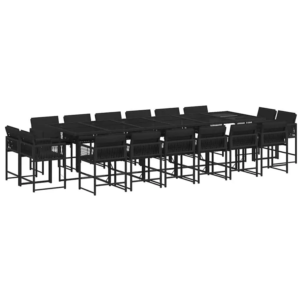 17 Piece Outdoor Garden Dining Set for Patio Black Poly Rattan Chairs Table with Cushions