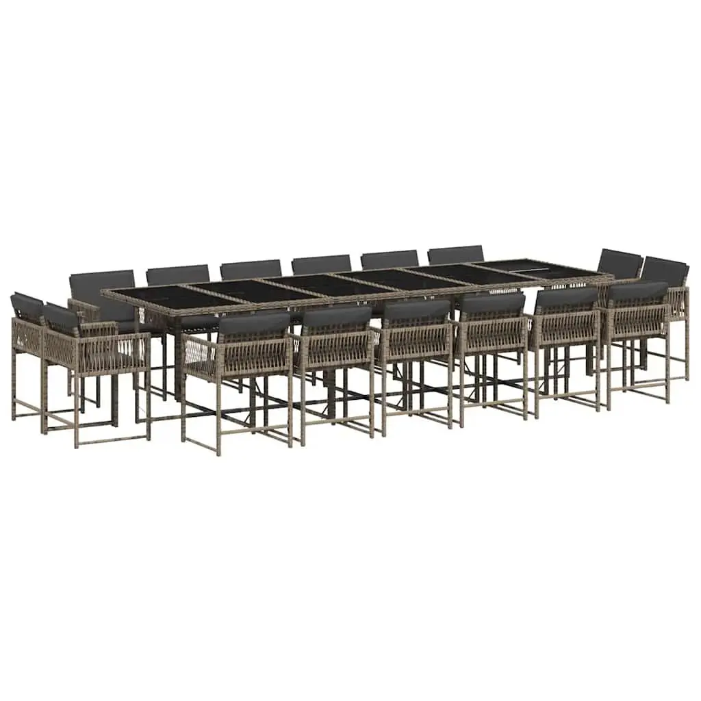 Outdoor Dining Set 17 Piece Grey Rattan Chairs and Glass Table for Patio Garden