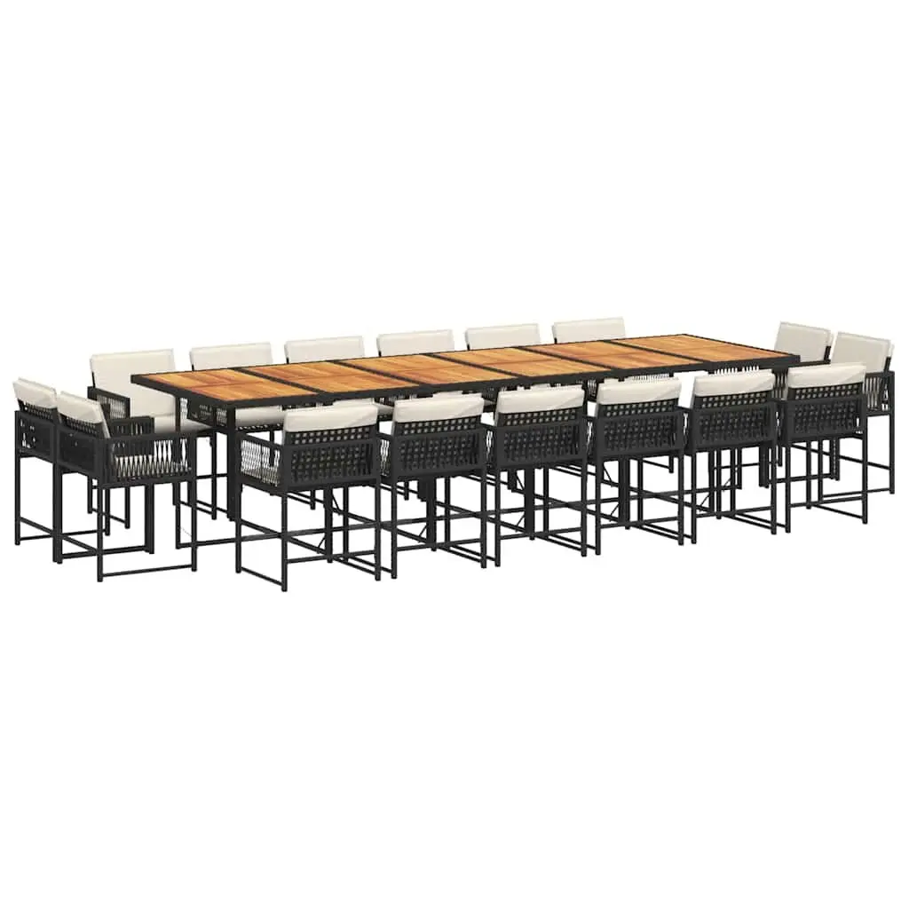 17 Piece Outdoor Garden Dining Set for Patio and Backyard with Black Poly Rattan Chairs and Cushions