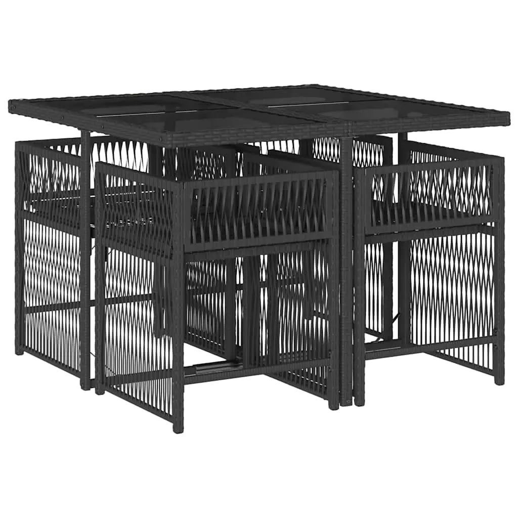 5 Piece Outdoor Dining Set Black Poly Rattan Chairs Table Cushions Patio
