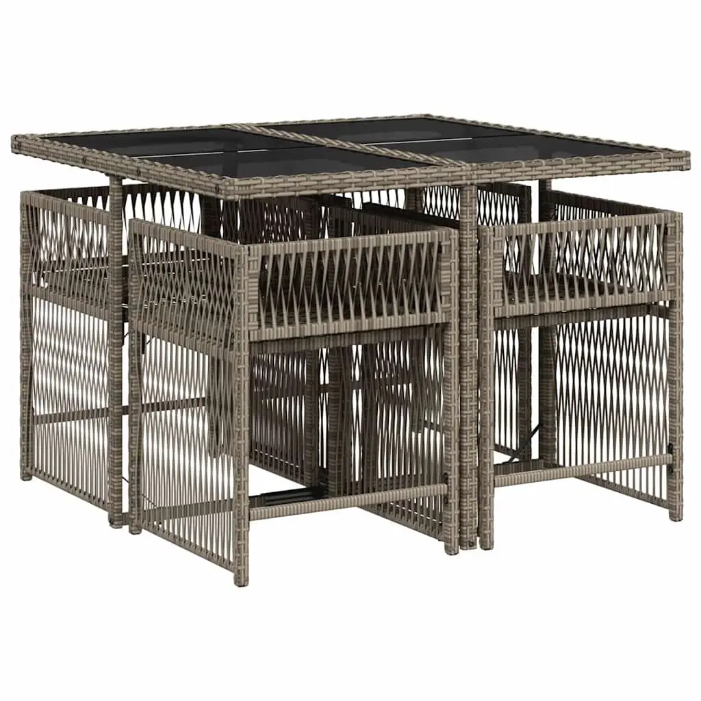 Garden Dining Set Outdoor Use 5 Piece Grey Poly Rattan Cushions