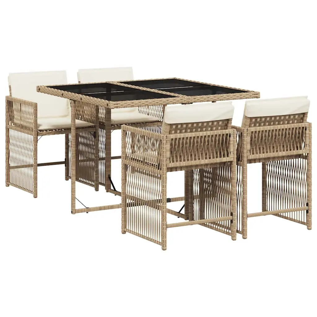 Outdoor Dining Set 5 Piece Beige Poly Rattan Table Chairs Garden Patio Furniture