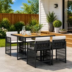 Garden Dining Set 5 Piece Black Poly Rattan Chairs Table Outdoor Patio Furniture