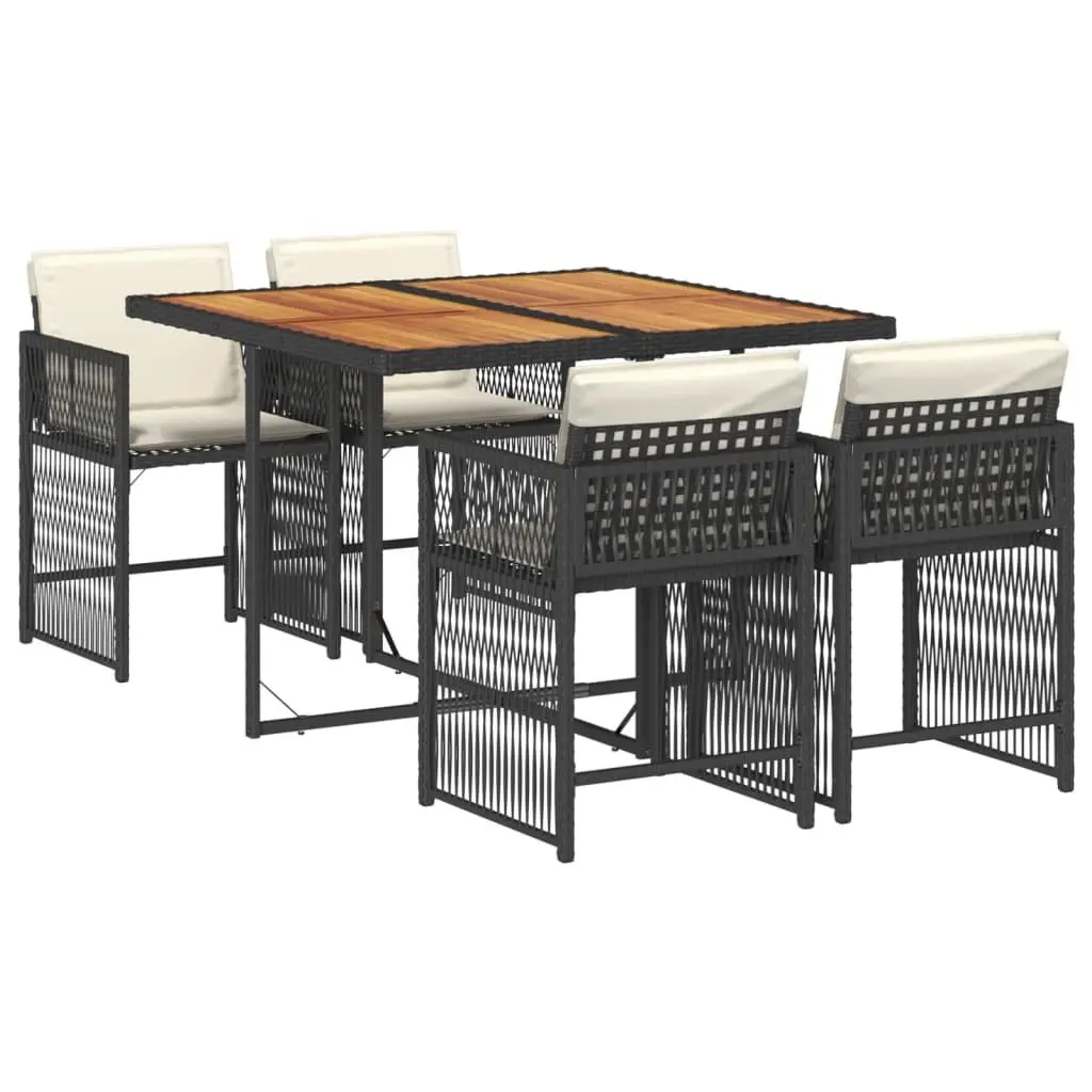 Garden Dining Set Outdoor Patio 5 Piece Black Poly Rattan Chairs Table