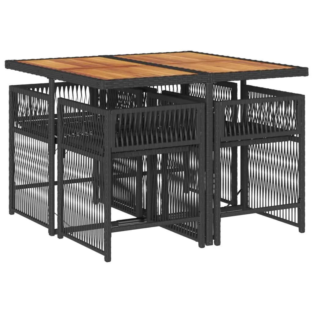 Garden Dining Set Outdoor Patio 5 Piece Black Poly Rattan Chairs Table