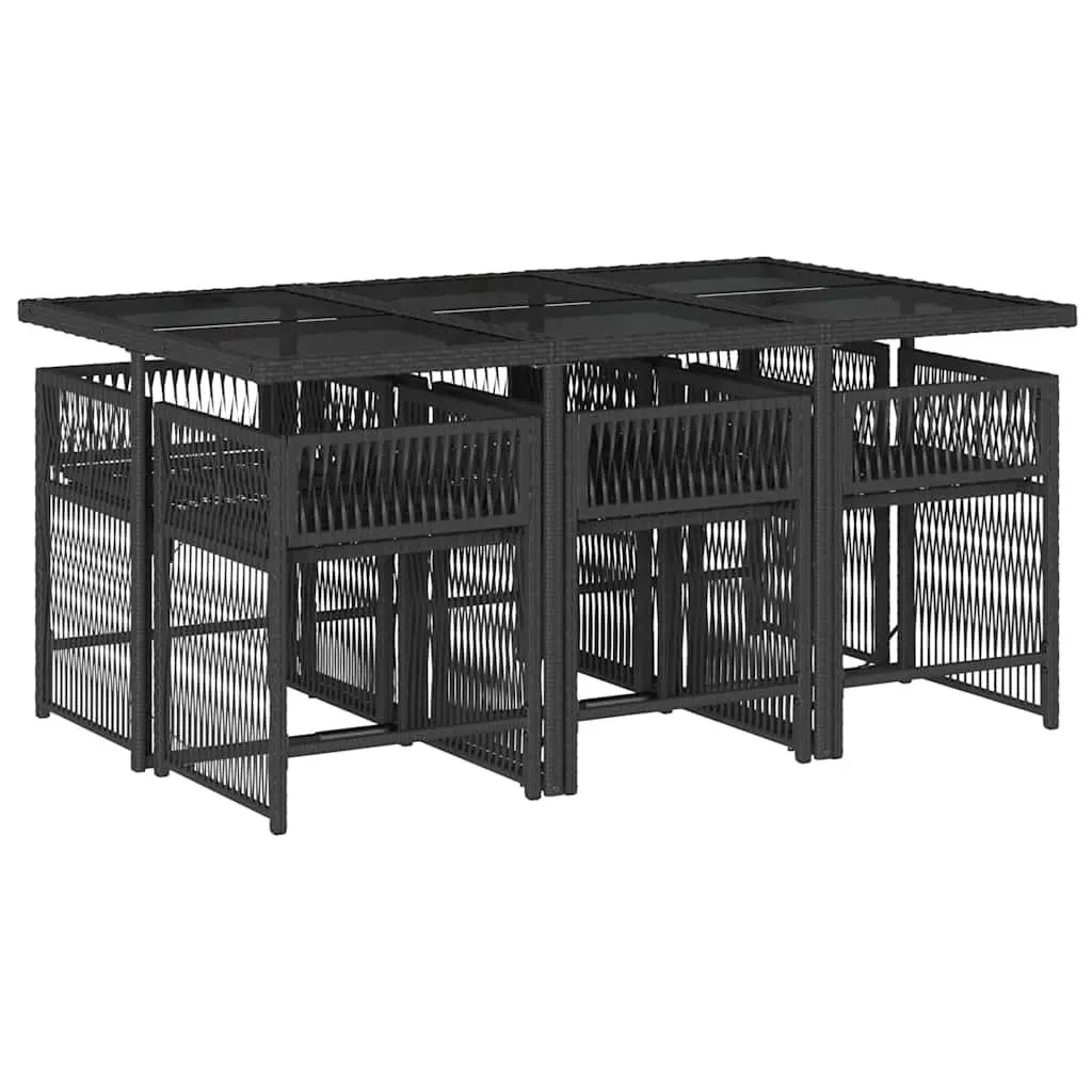 7 Piece Outdoor Garden Dining Set with Cushions Black PE Rattan Table Chairs