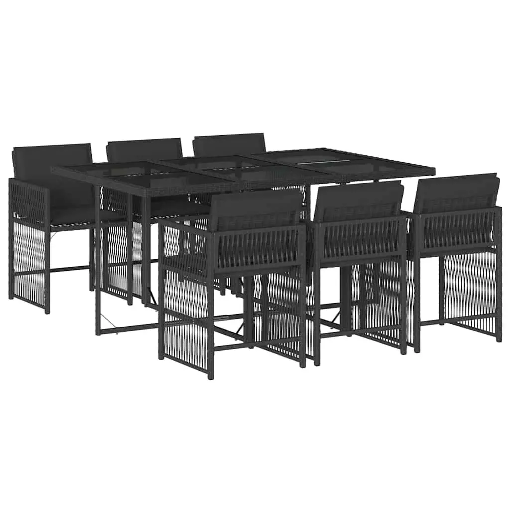 Outdoor Dining Set Black 7 Piece Poly Rattan Garden Furniture with Cushions
