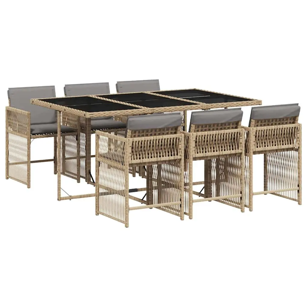 7 Piece Outdoor Garden Dining Set Poly Rattan Chairs Table with Cushions Beige