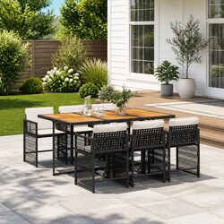 7 Piece Garden Dining Set with Cushions Black Outdoor Furniture Patio Table