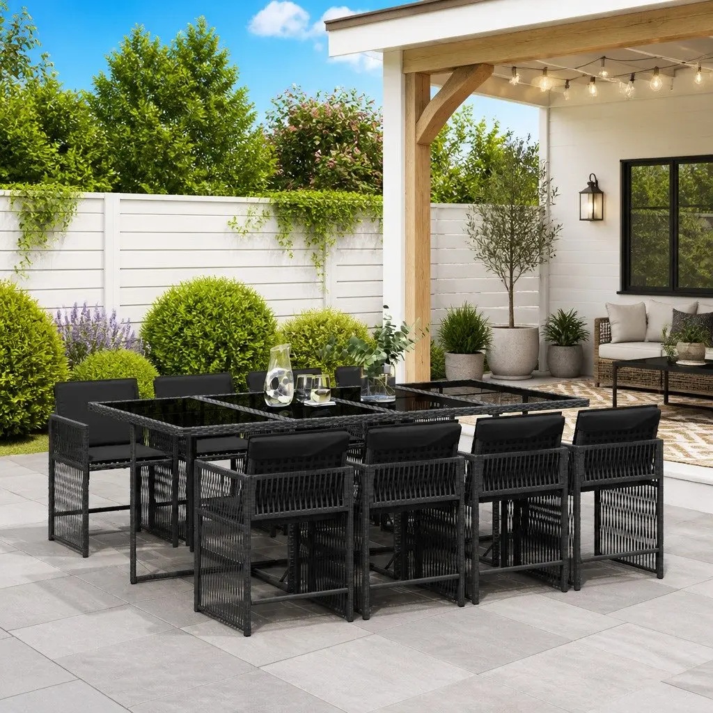 9 Piece Outdoor Dining Set Garden Patio Poly Rattan Chairs Table Cushions