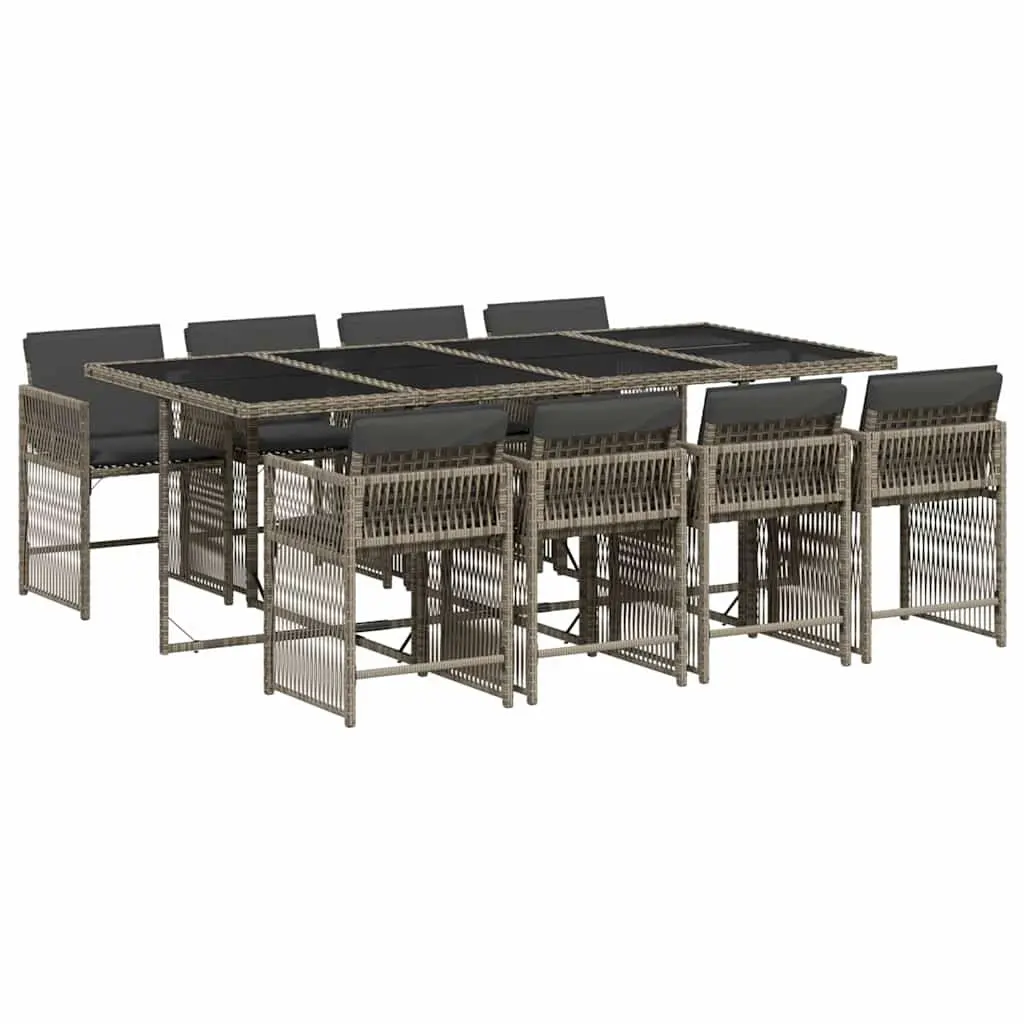 Garden Dining Set 9 Piece Grey Poly Rattan Outdoor Furniture with Cushions
