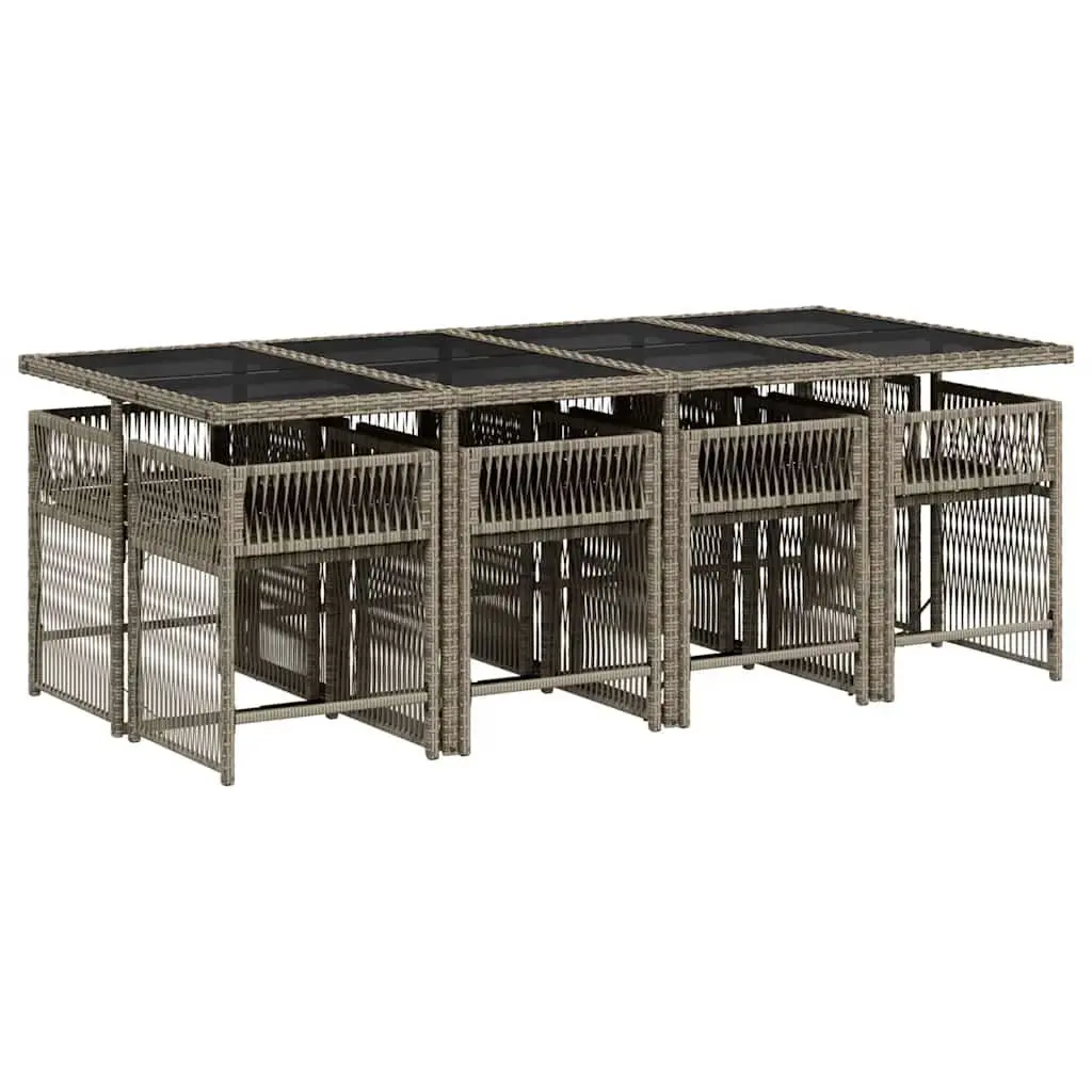 Garden Dining Set 9 Piece Grey Poly Rattan Outdoor Furniture with Cushions