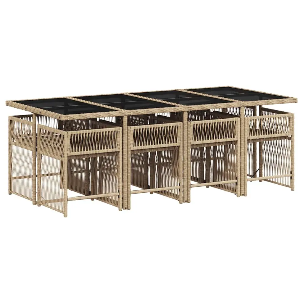 9 Piece Outdoor Dining Set Garden Patio Furniture Beige Poly Rattan with