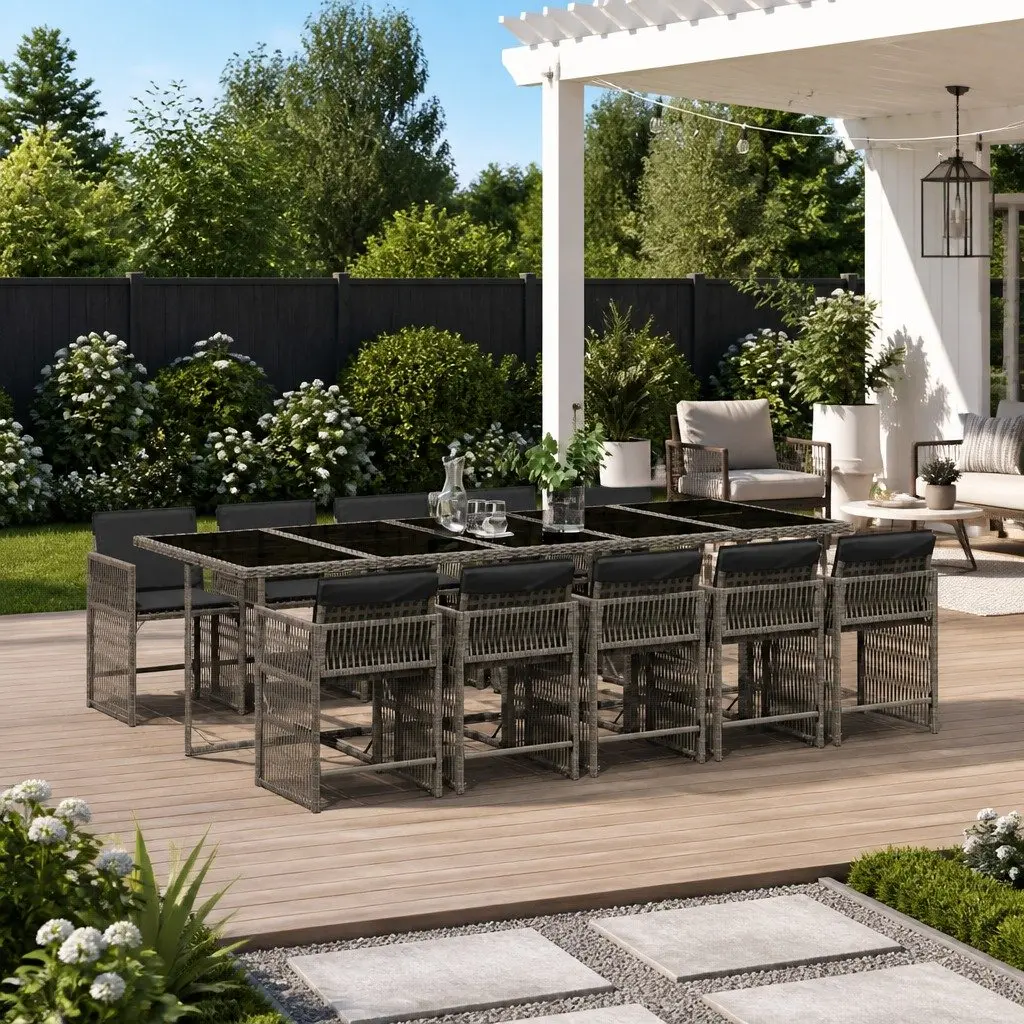 Garden Dining Set Outdoor Furniture 11 Piece Grey Poly Rattan Chairs Table