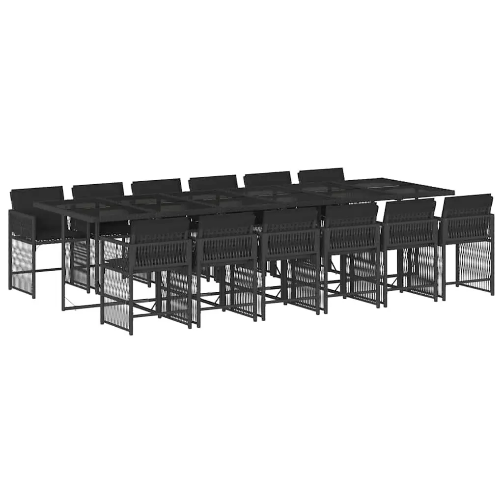 Garden Dining Set 13 Piece Black Poly Rattan Table Chairs Cushions for Outdoor Use