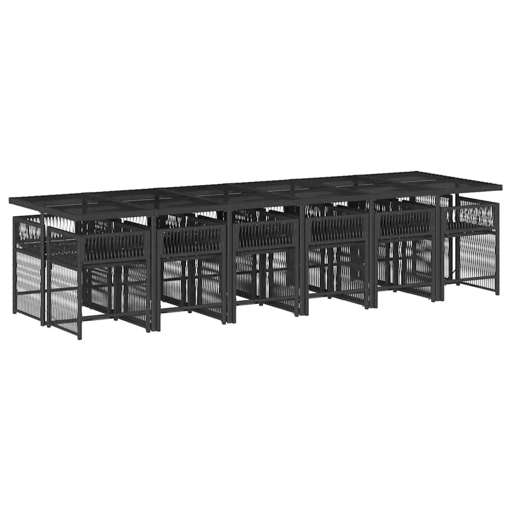 Garden Dining Set 13 Piece Black Poly Rattan Table Chairs Cushions for Outdoor Use