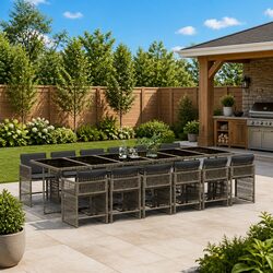 Garden Dining Set: 13 Pieces of Grey Poly Rattan Furniture