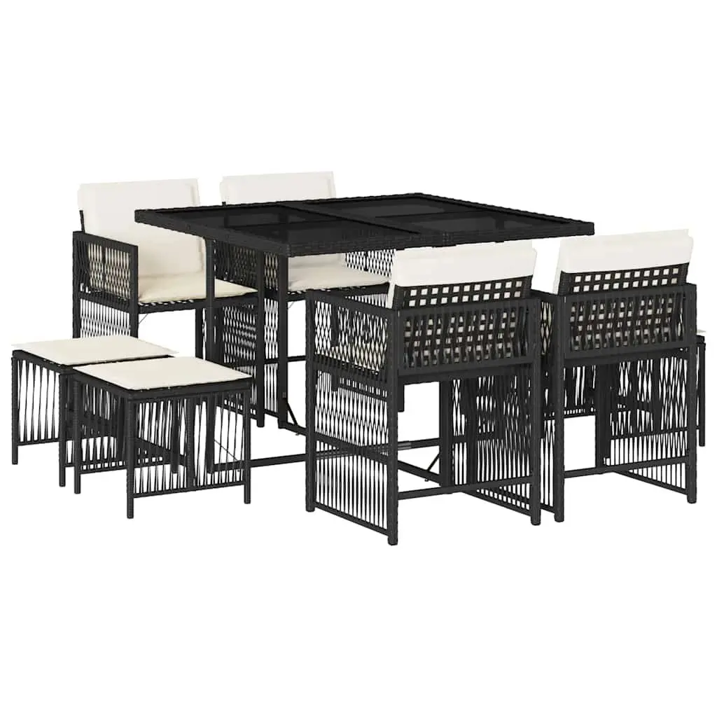 9 Piece Garden Dining Set with Black Rattan Frame