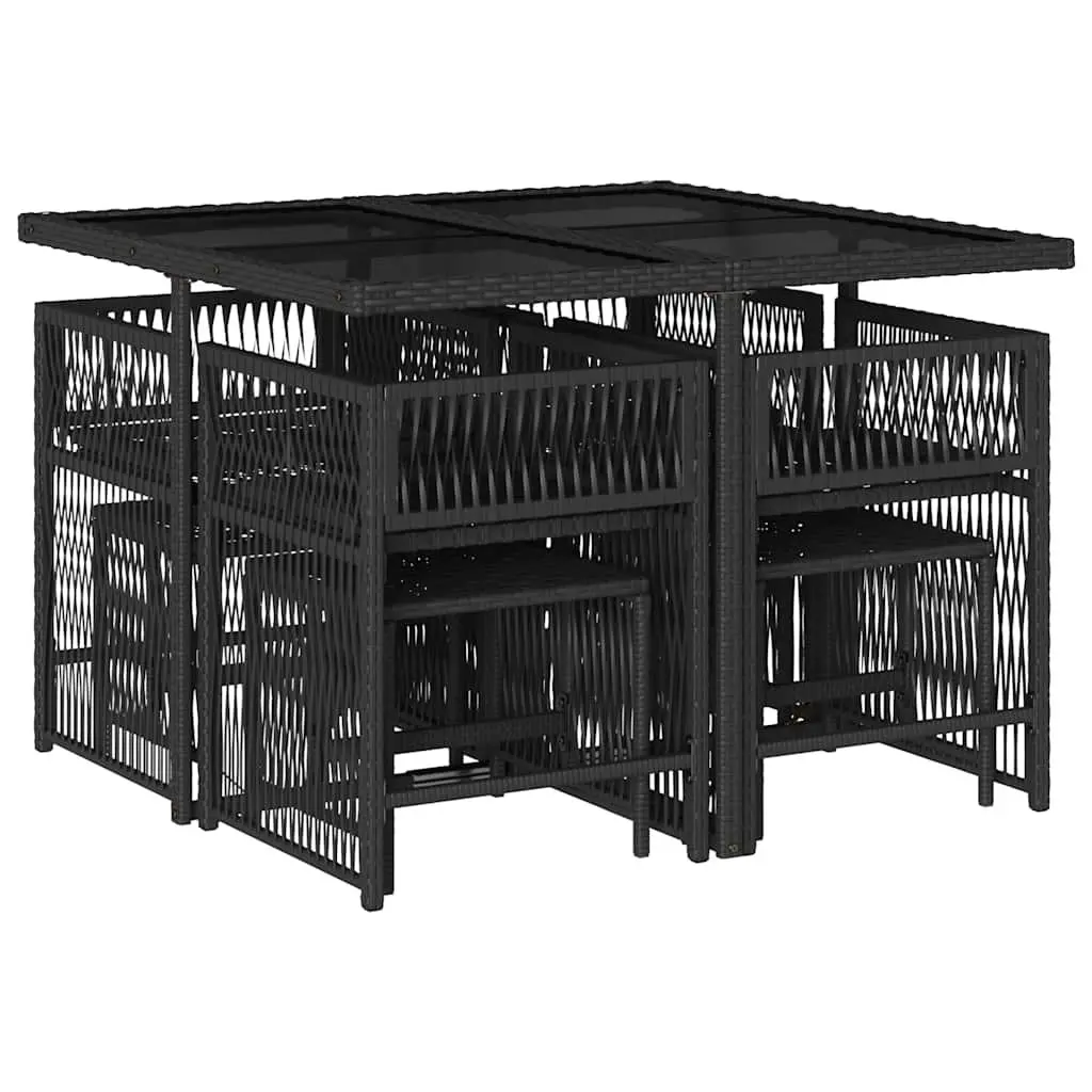 9 Piece Garden Dining Set with Black Rattan Frame