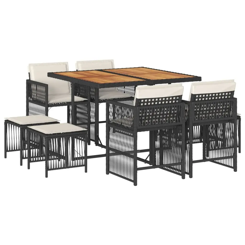 9 Piece Outdoor Dining Set Patio Garden Furniture Poly Rattan Table and Chairs with Cushions