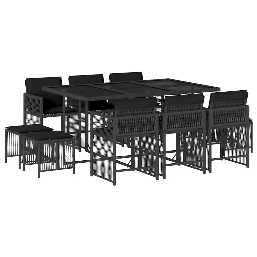 Outdoor Garden Dining Set 11 Piece Black Poly Rattan Table Chairs Cushions Patio